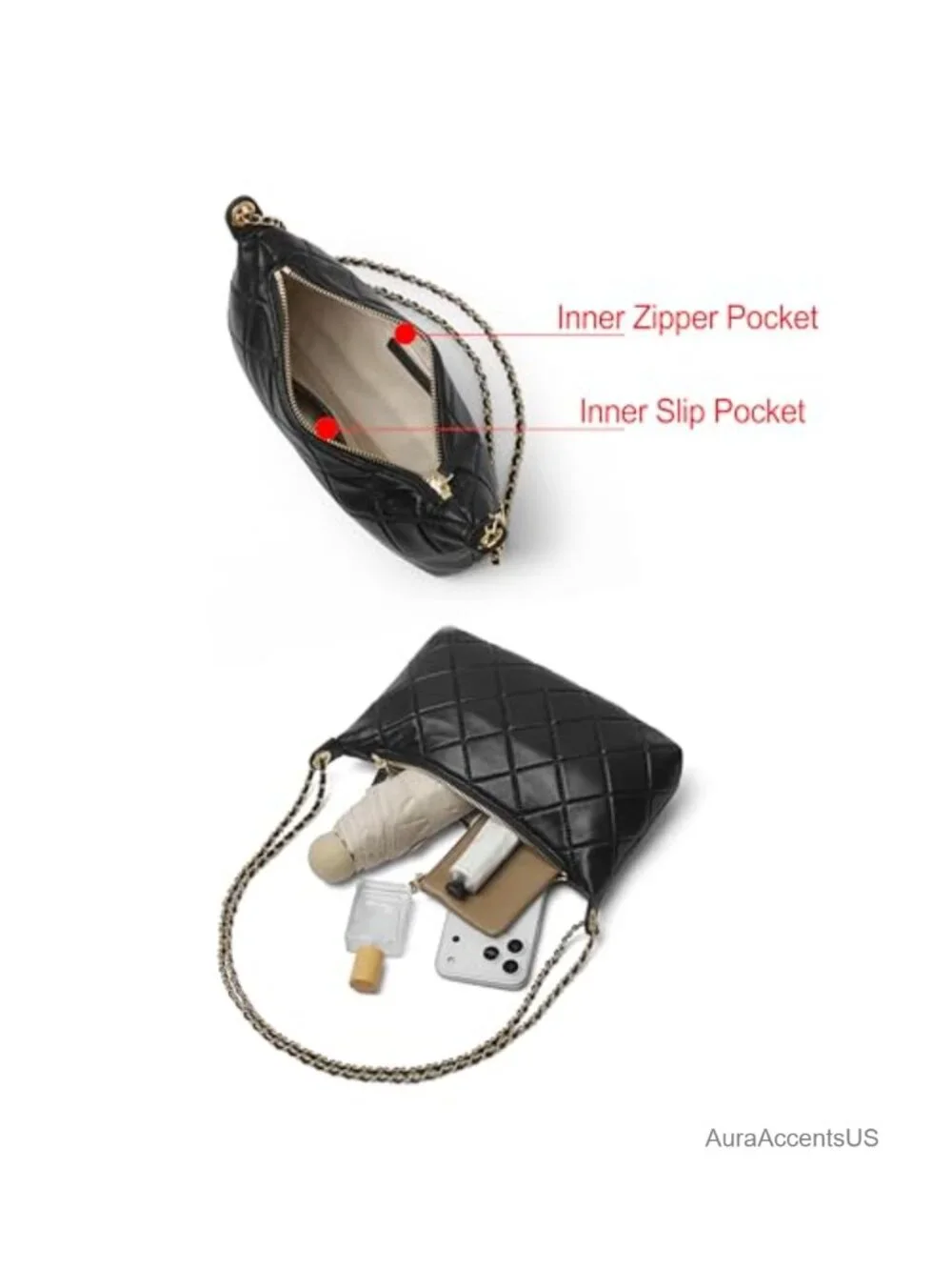Small Leather Quilted Shoulder Purse with Chain Hobo Crossbody Bag